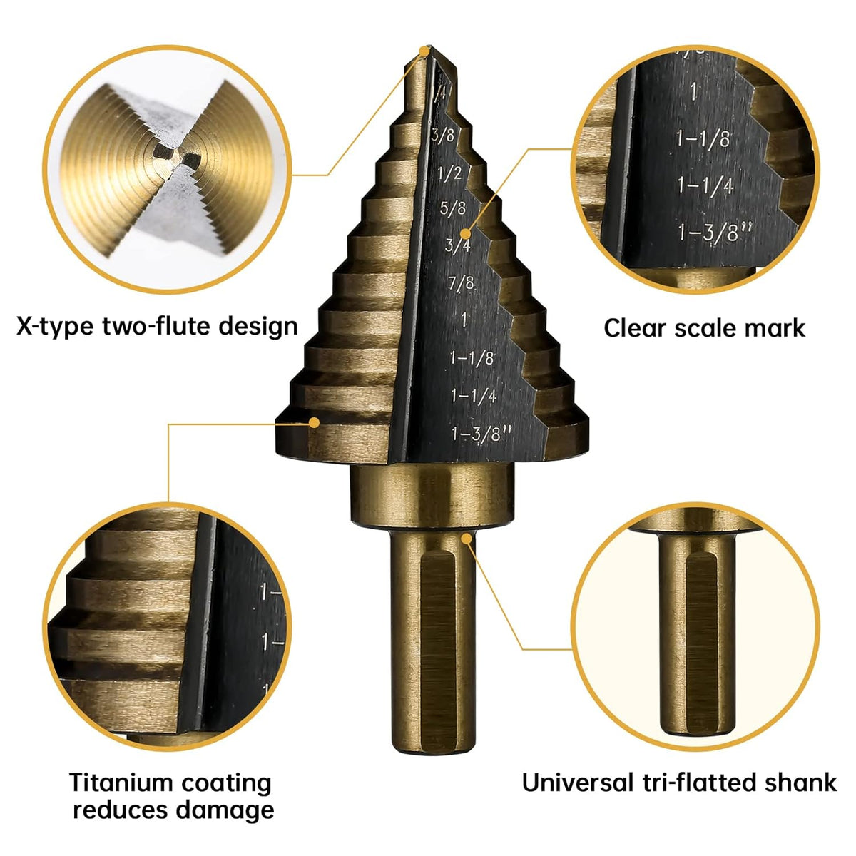 5 Pc HSS Titanium Coated Step Drill Bit Set with Aluminum Case G427518