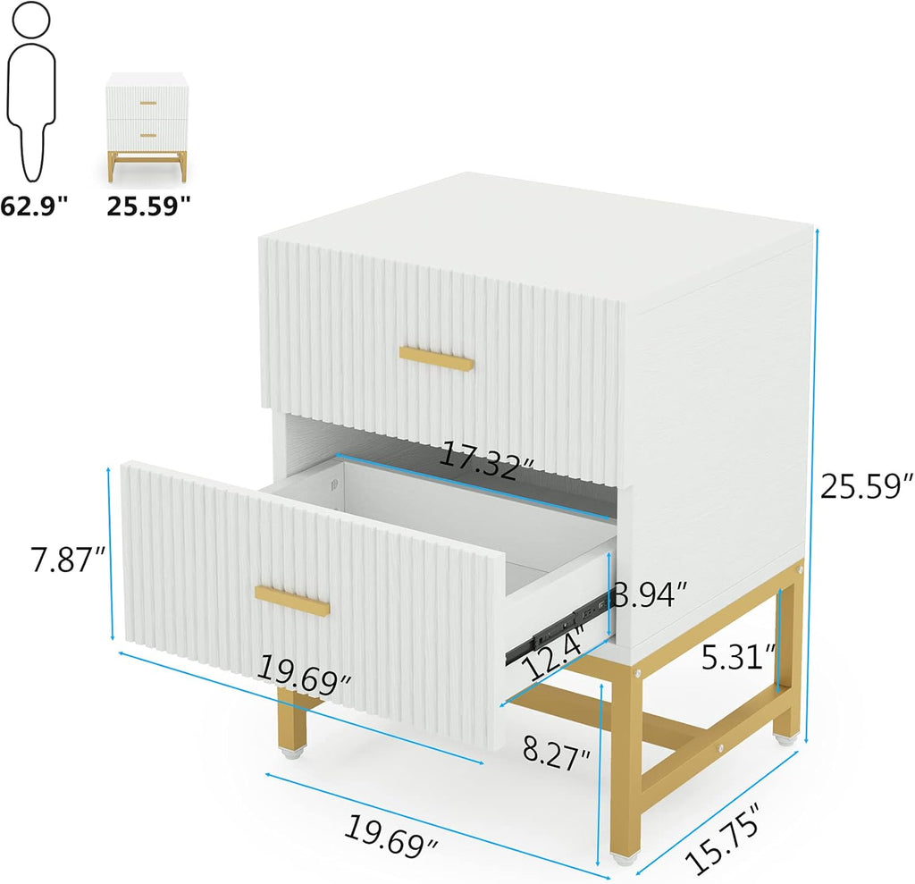 2-Drawer Nightstand with Storage Cabinet Metal Frame S3838