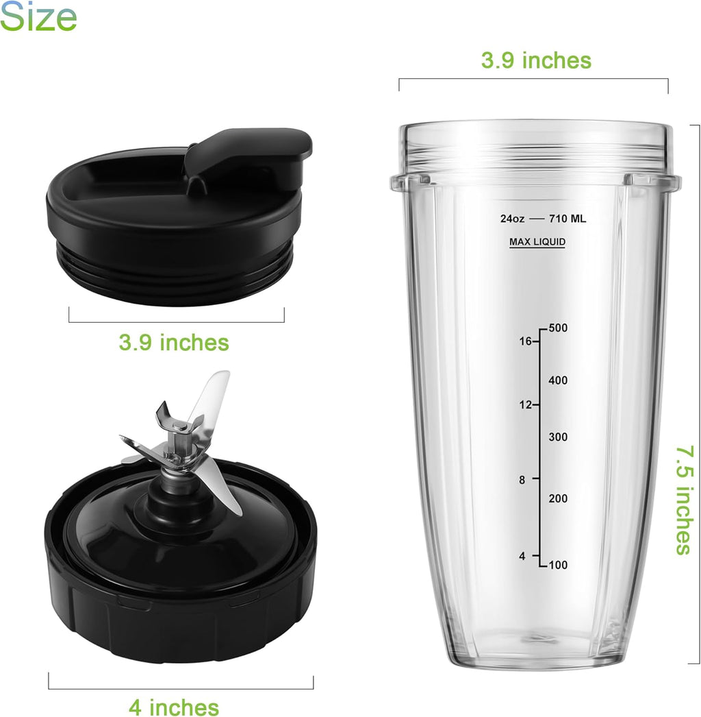 24oz Blender Cups with To-Go Lids and 7 Fins Extractor Blade E1759
