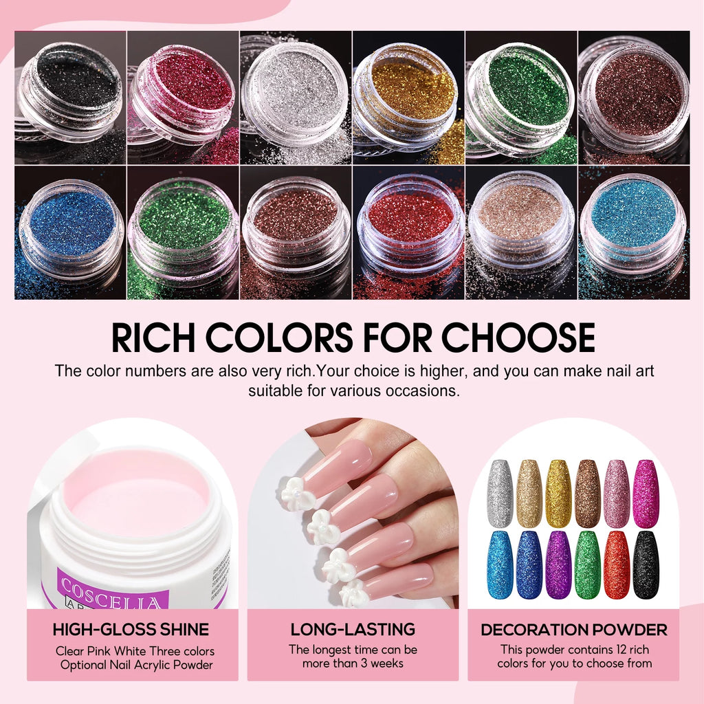 Acrylic Nail Kit with UV Light Nail Drill 3 Basic Color MMA Liquid Set X6794