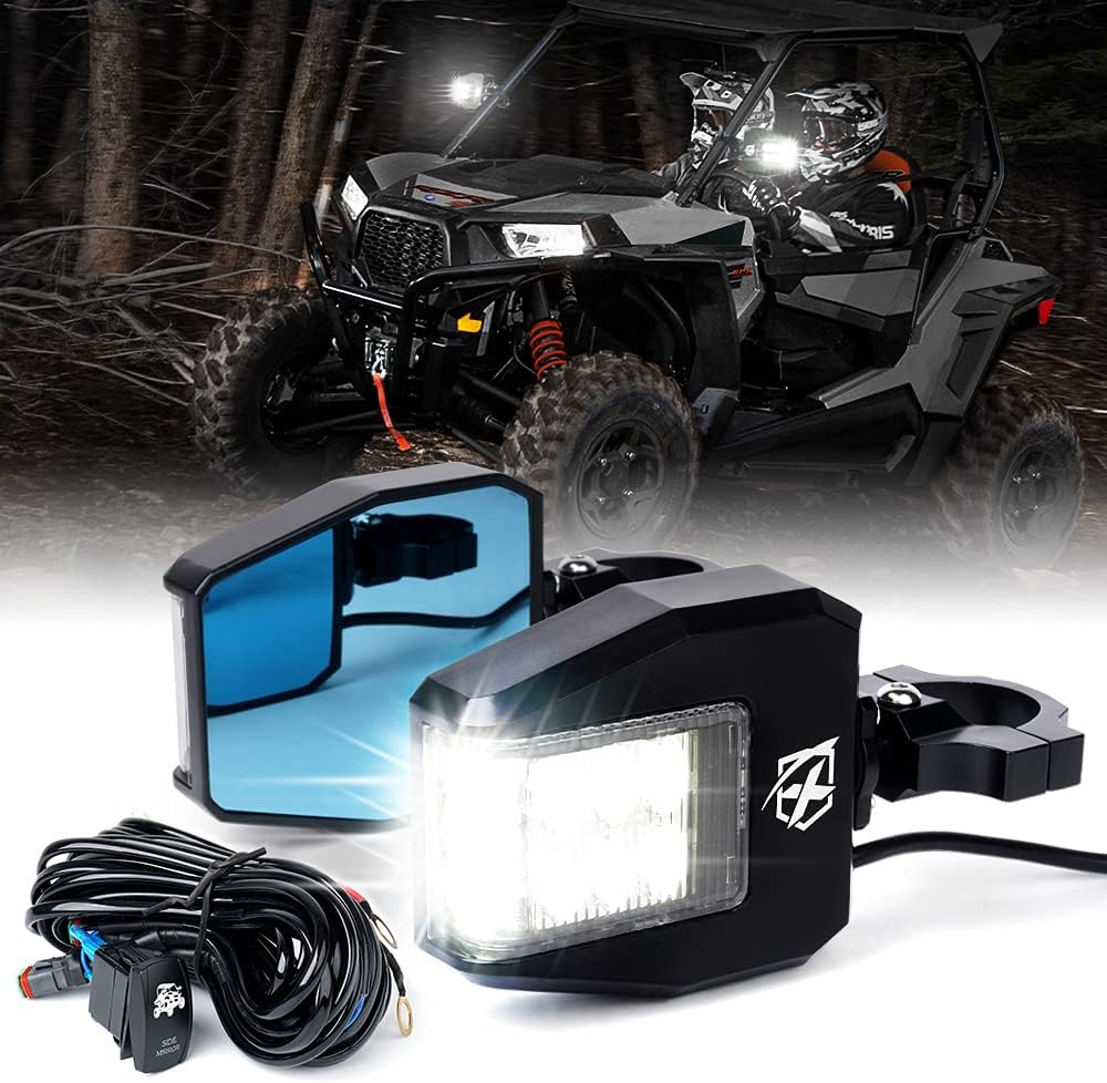 Aluminium UTV Side Rear View Mirrors with LED Spot Light E4395