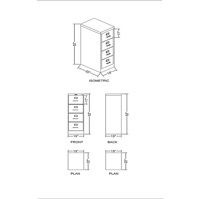4 Drawer Letter File Cabinet in Black U666321