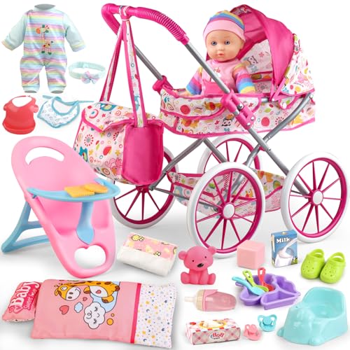 24 PCS Baby Doll Stroller Set with Doll Clothes N799095