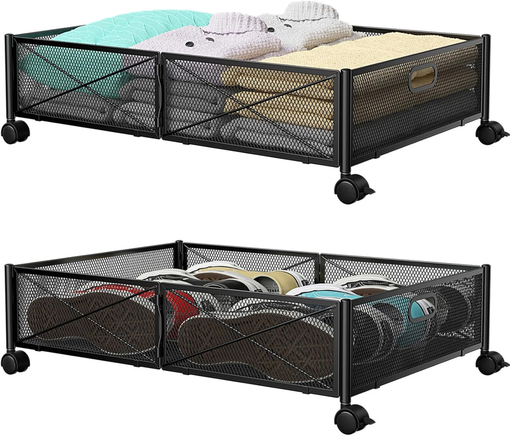 2 Pack Metal Underbed Storage Drawer with Wheels I34995