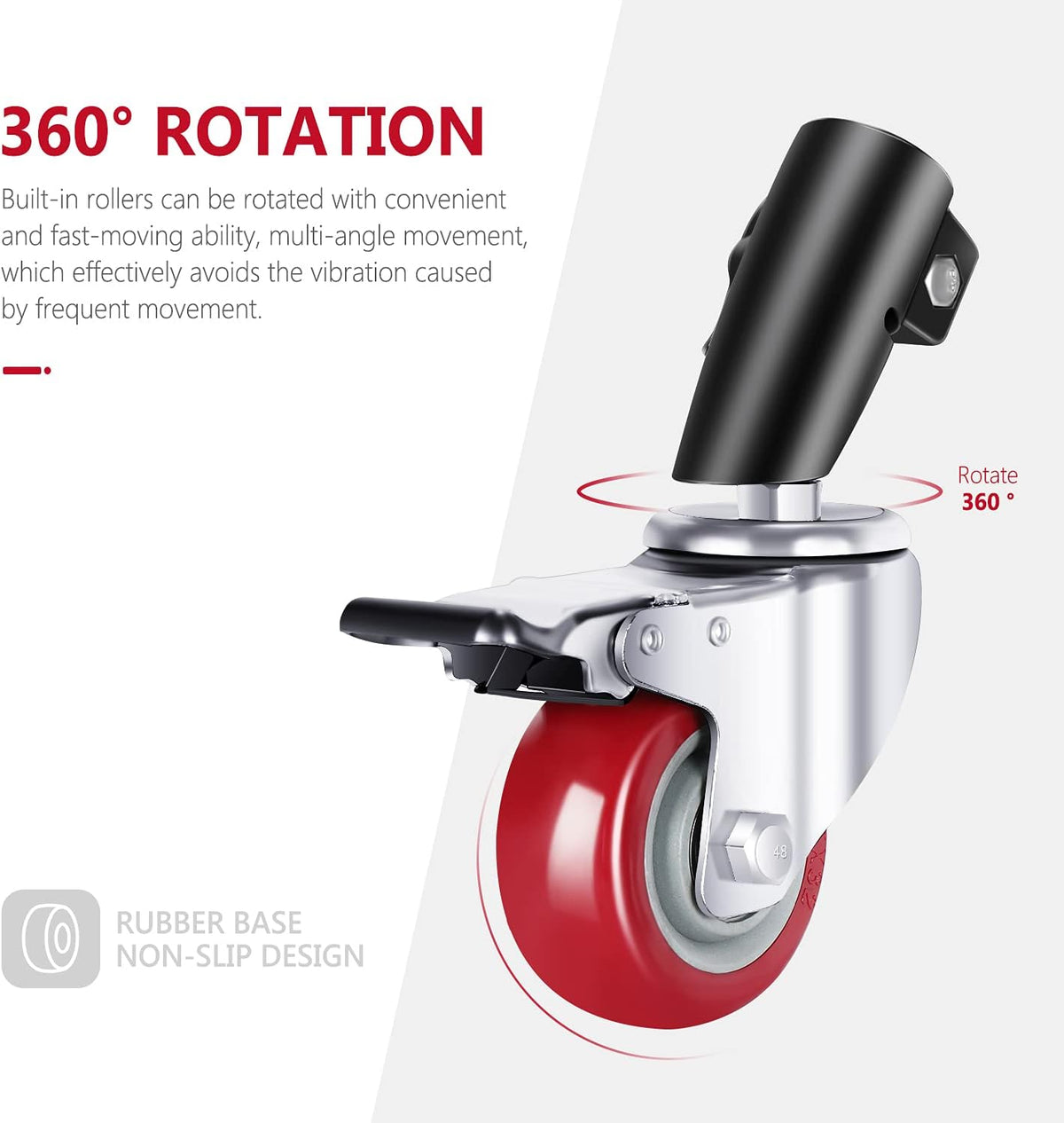 3-Pack Swivel Caster Wheels Set with 75mm Diameter Metal Rubber Black Z563