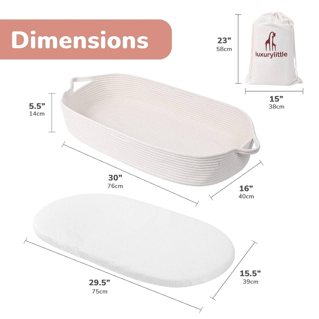 Baby Changing Moses Basket with Memory Foam Mattress, 100% Cotton Rope A613505
