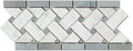 Carrara White Marble Basketweave Border Mosaic Tile with Blue Gray Marble Dots, Polished R223