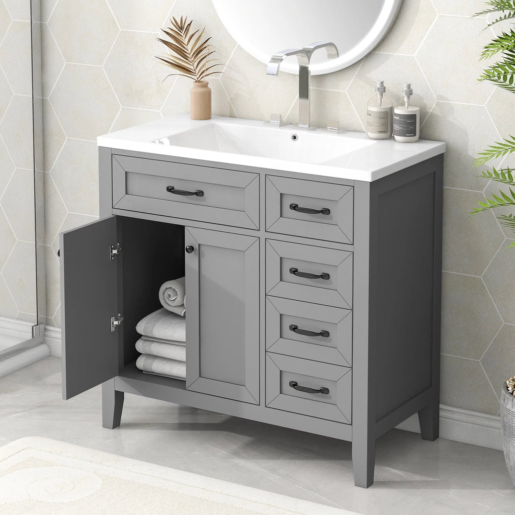 36" Grey Bathroom Vanity with Sink and Storage Cabinet I99992