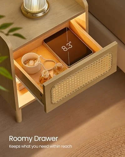 Rattan-Like Side End Tables with Charging Station V7962
