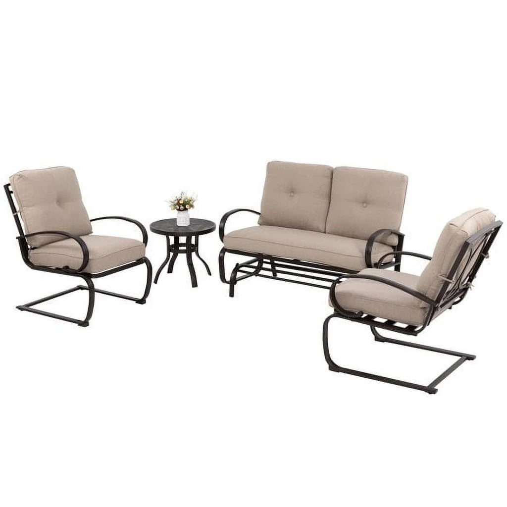 Beige 4 Pieces Outdoor Patio Metal Conversation Set with Coffee Table S6710