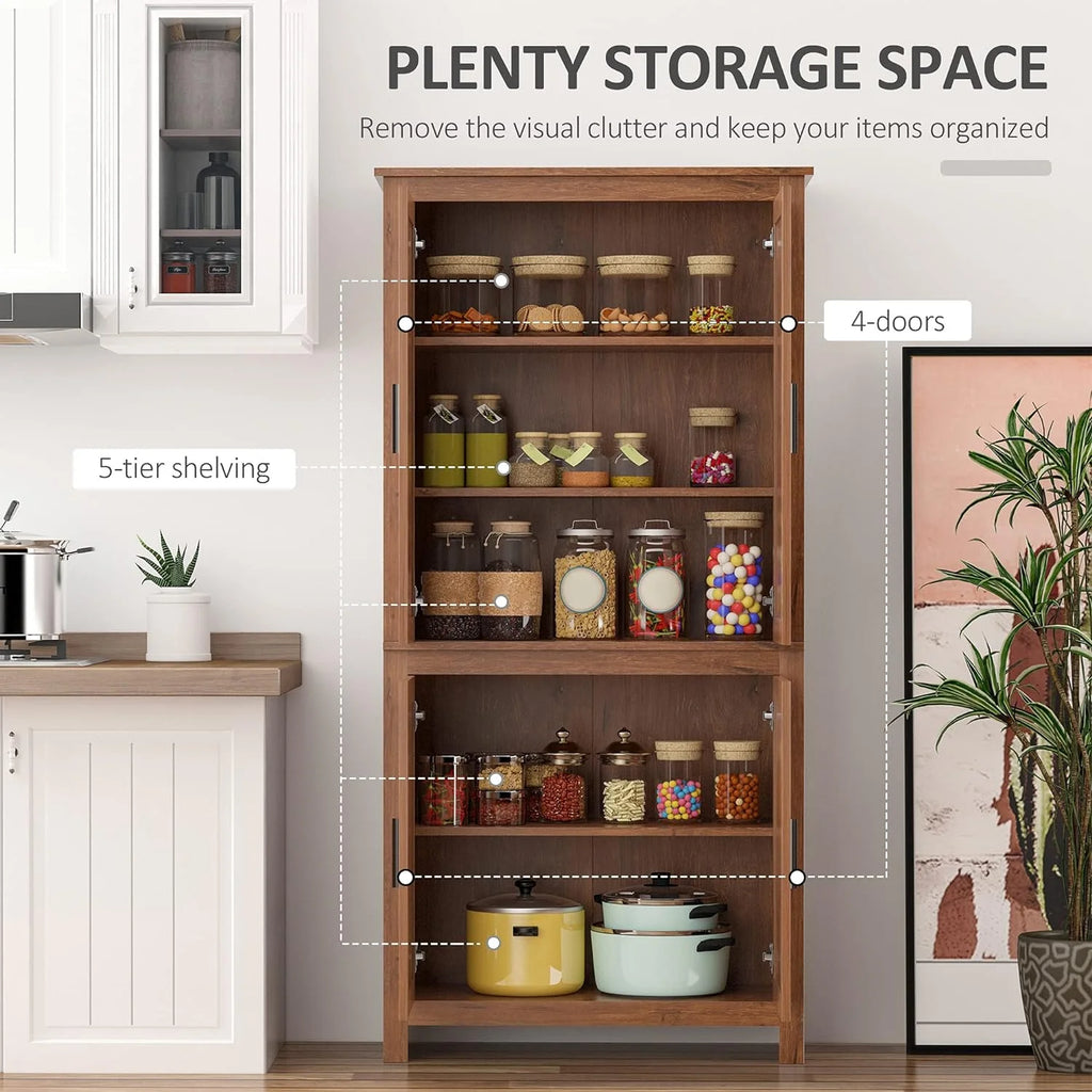 64" 4-Door Oak Kitchen Pantry Cabinet with 3 Adjustable Shelves Q984