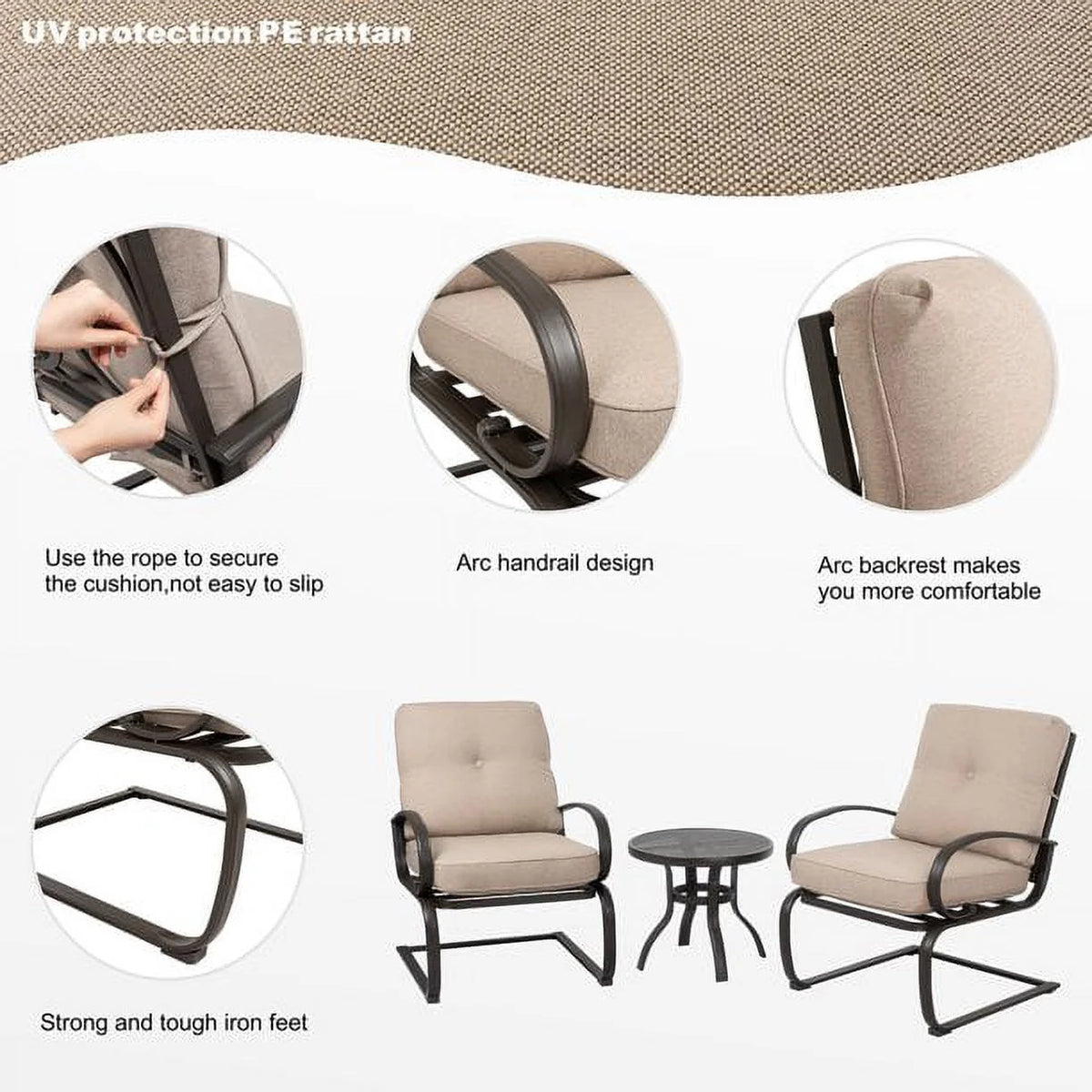Beige 4 Pieces Outdoor Patio Metal Conversation Set with Coffee Table S6710