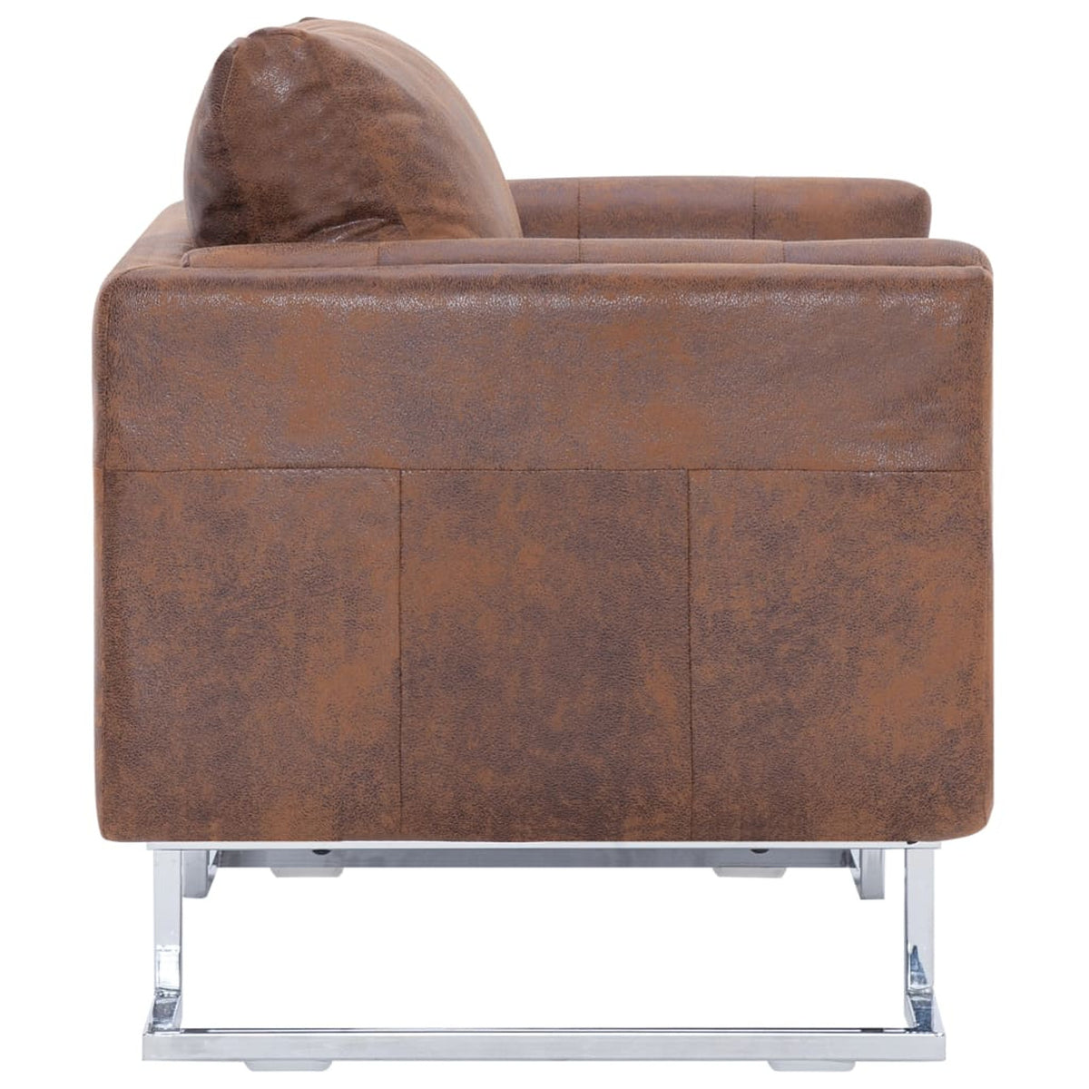 Cube Armchair Faux Suede Leather Upholstery Chair with Chrome Feet Brown U732