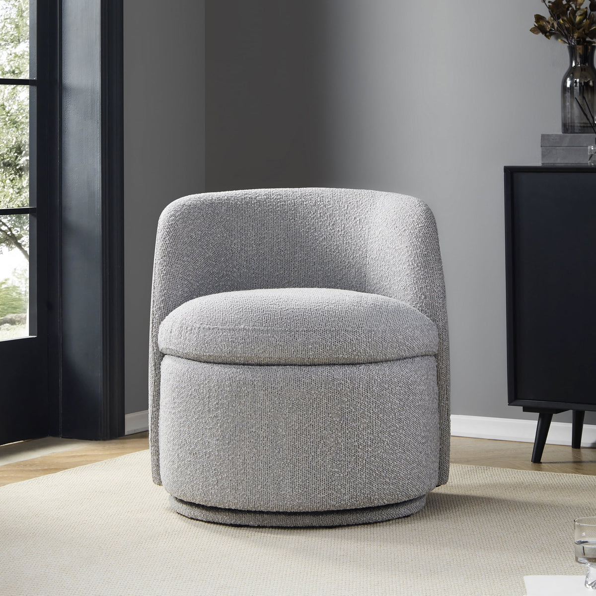 White Boucle Fabric Barrel Accent Chair G276122