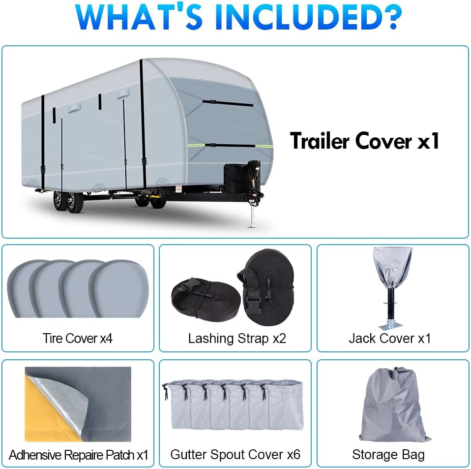600D Ripstop RV Cover with 4 Tire Covers & Tongue Jack Cover & 6 Gutter Cover Y939840