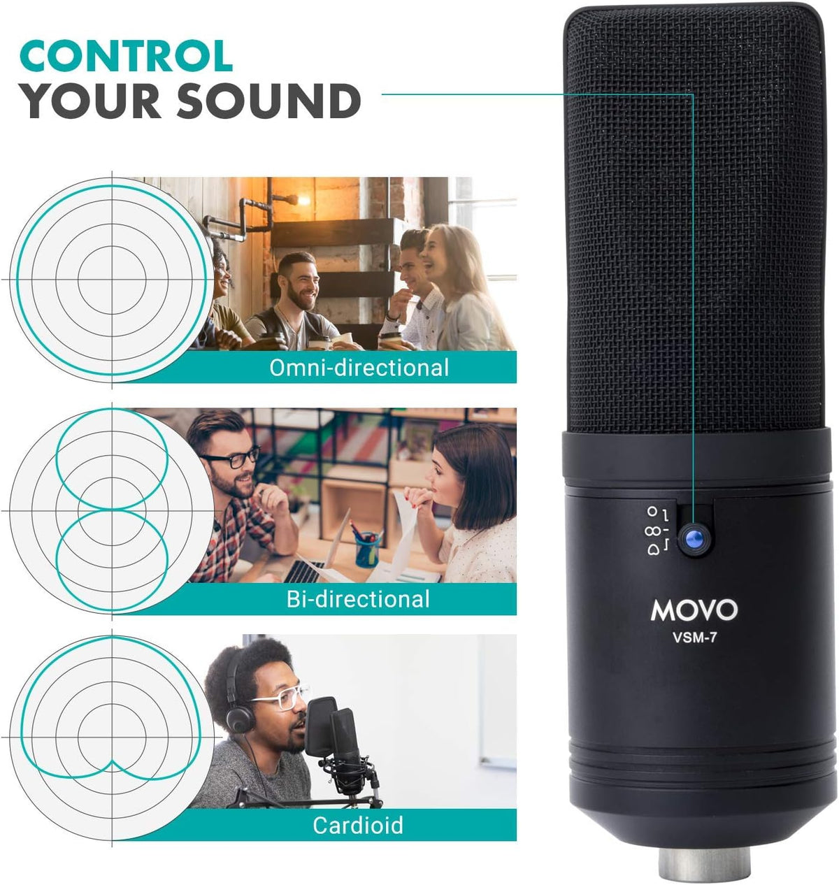 Large Diaphragm Multi-Pattern Studio Condenser Microphone with Shock Mount, Pop Filter, XLR Cable and Tabletop Mic Stand M79415