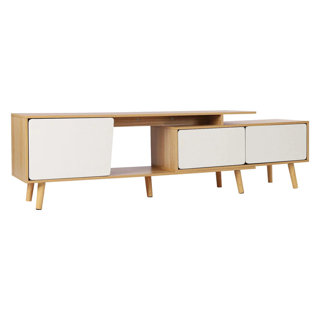White Oak Adjustable Wooden TV Stand with 2 Drawers 1 Door G36871