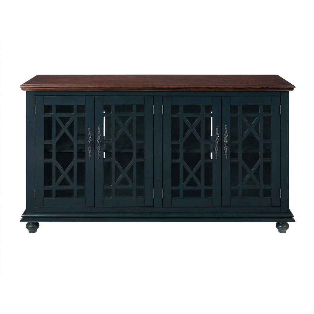 63" TV Stand Catalina Blue with Walnut Top S1474