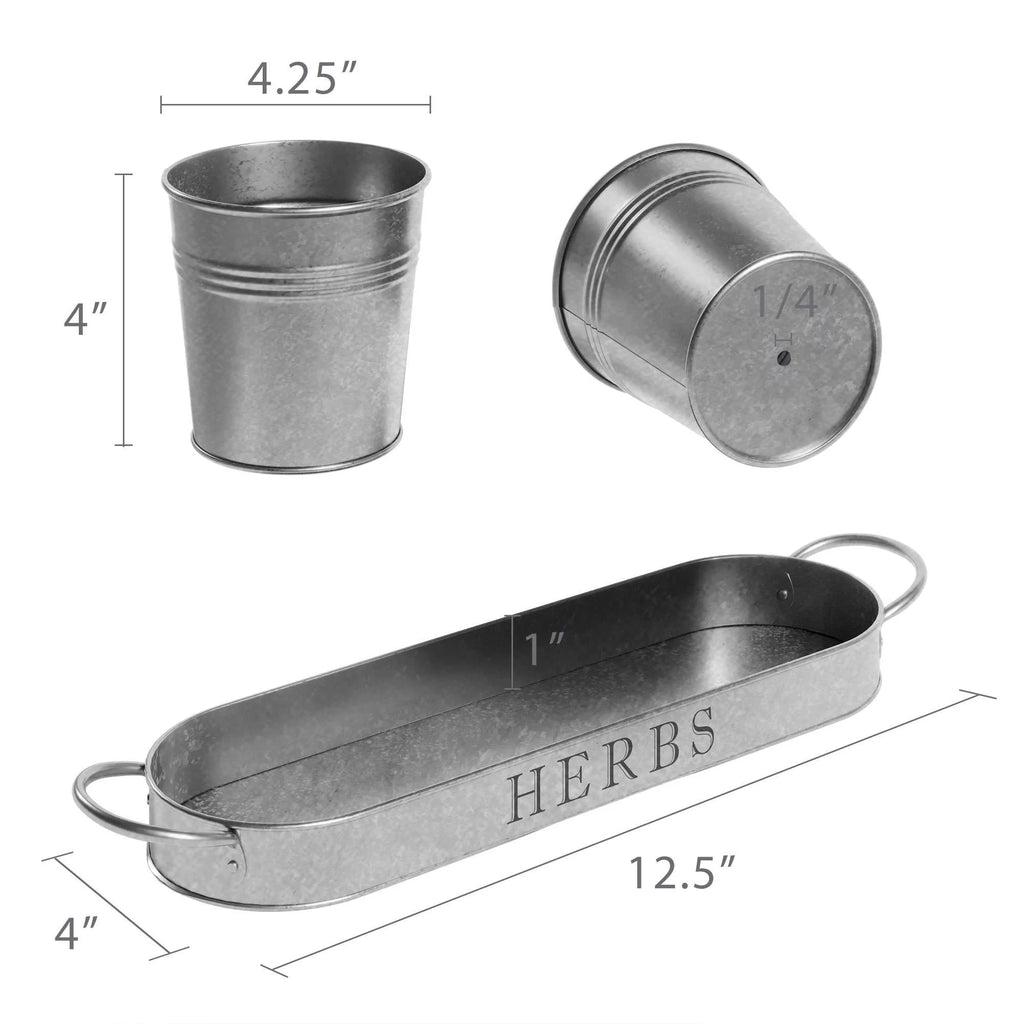 Galvanized Herb Garden Planter Set with Tray Set of 3 K951