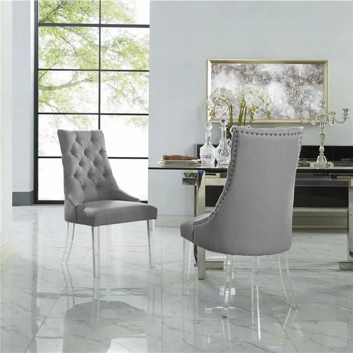 Light Grey Linen Armless Dining Chair Set of 2 T15034