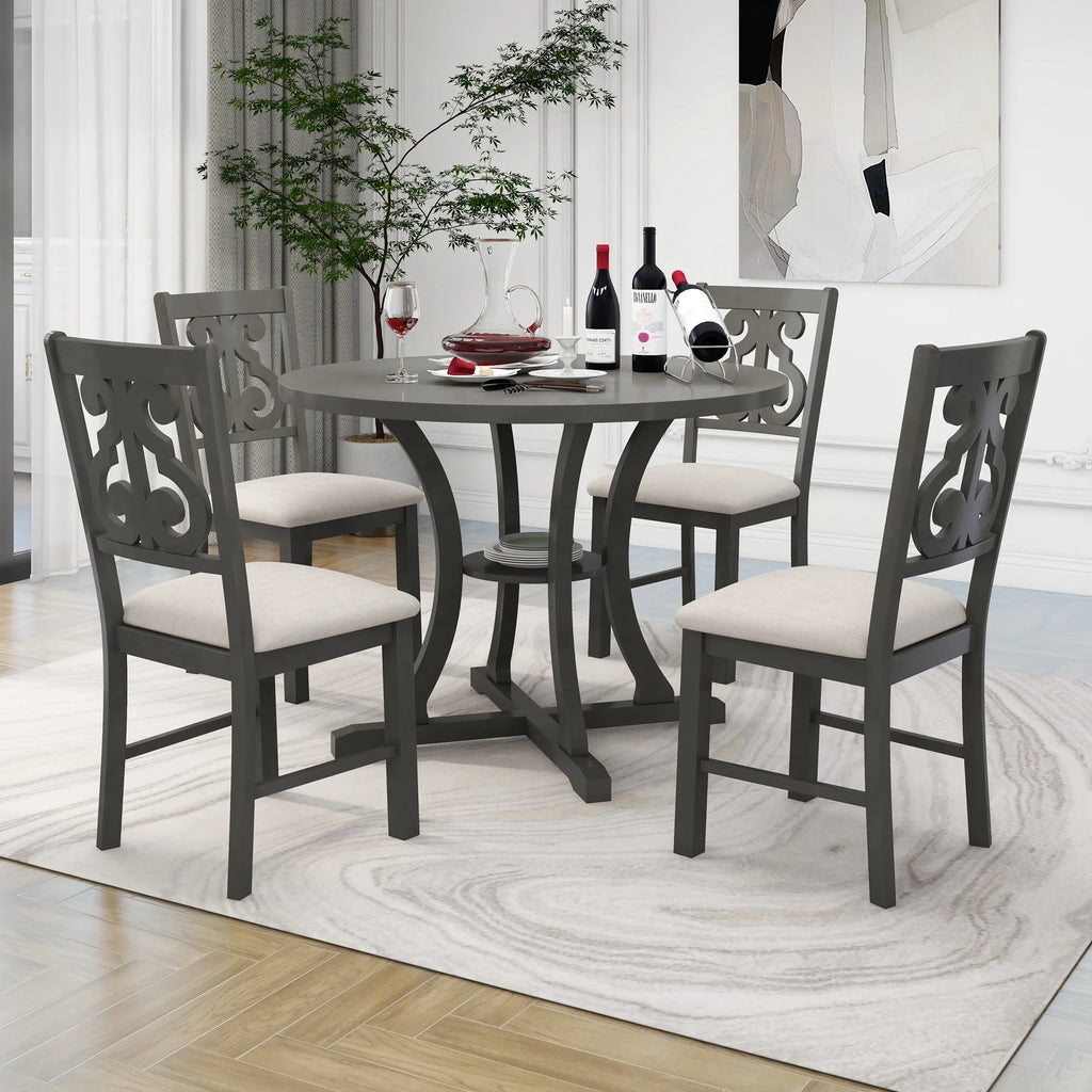 Antique Gray 5 Piece Wooden Dining Table and Chairs Set Q901