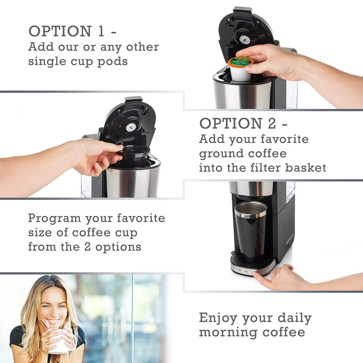 Single Serve Coffee Maker with 14oz Travel Mug D474