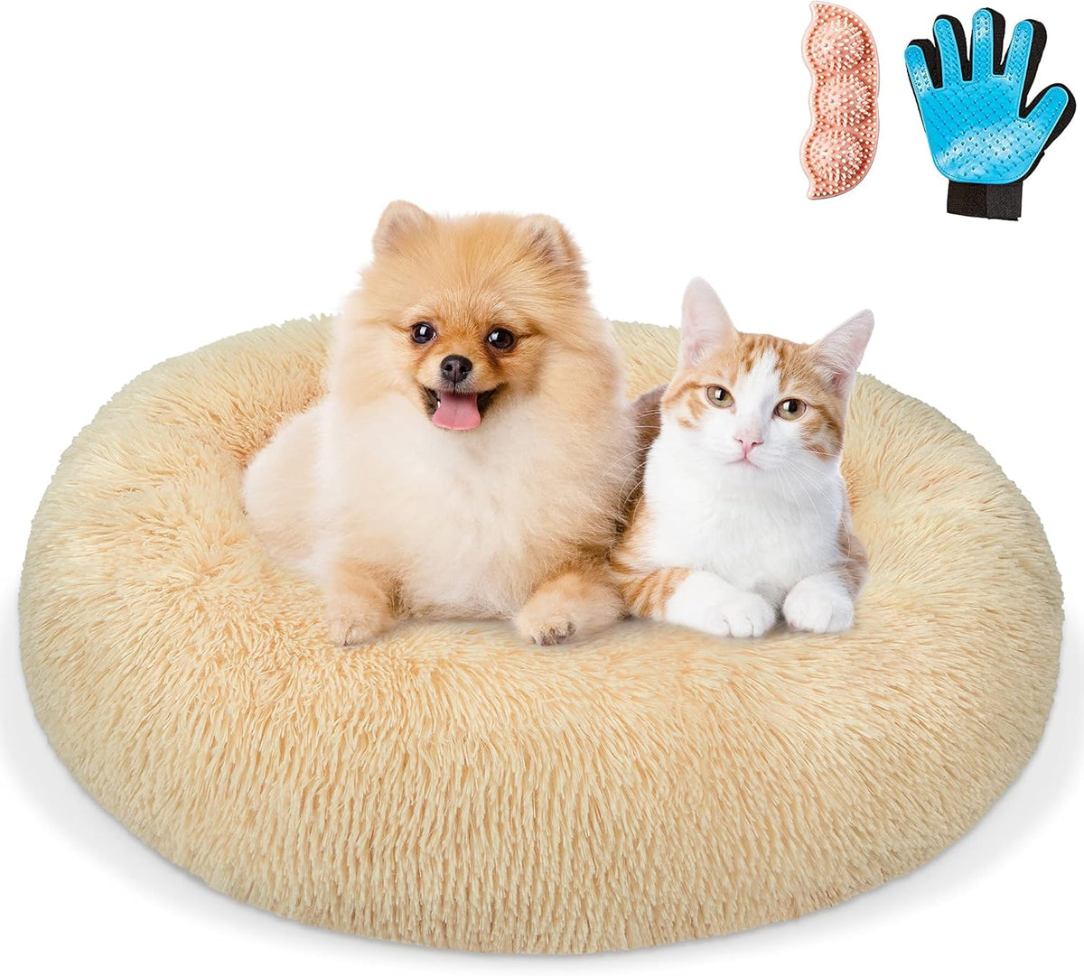 Navy Grey Faux Fur Donut Pet Bed M76498