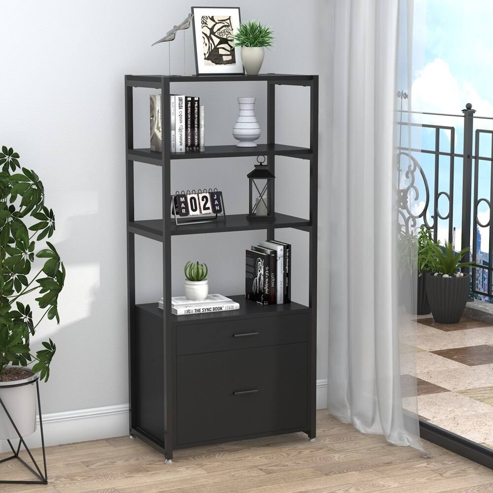 Vintage Brown 4 Tier Bookcase with 2 Drawers G566656