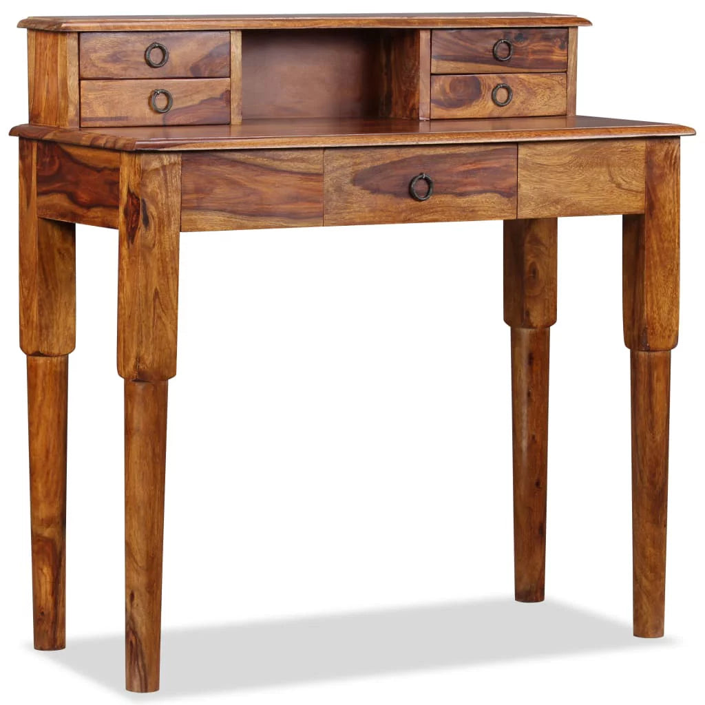 Solid Sheesham Wood Writing Desk with 5 Drawers F13589