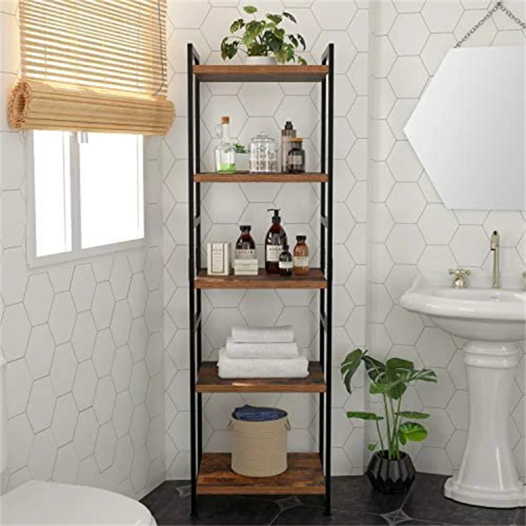 Tall Narrow 5 Tier Wood Iron Bookshelf A583222