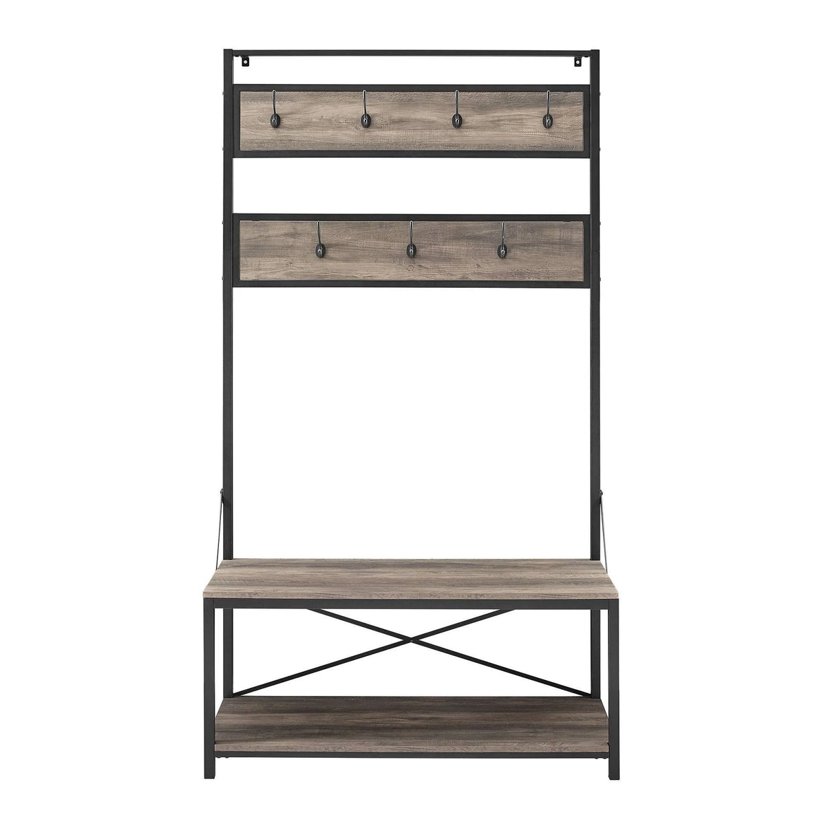 Industrial Metal and Wood Hall Tree Gray Wash M2742