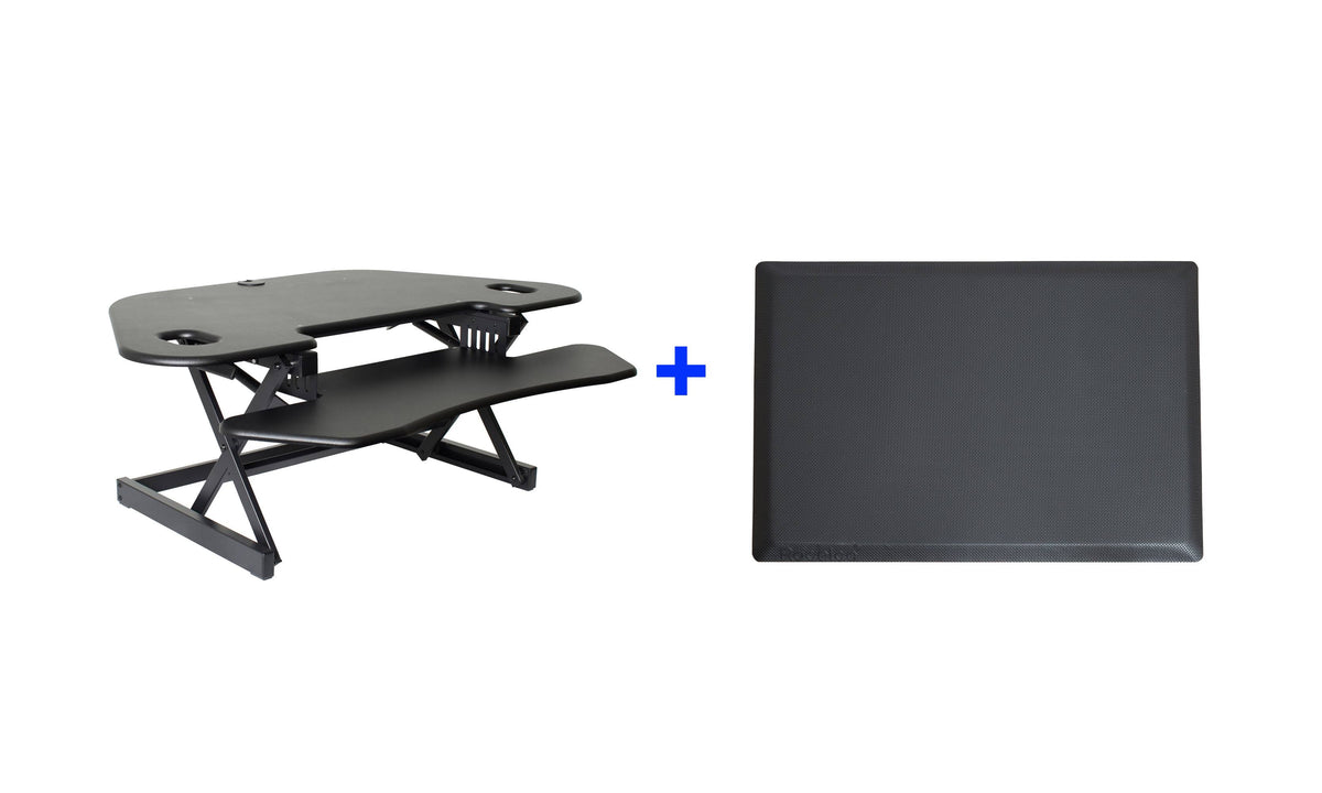 46x22 Height Adjustable Corner Standing Desk Converter with Anti Fatigue Mat Y7609