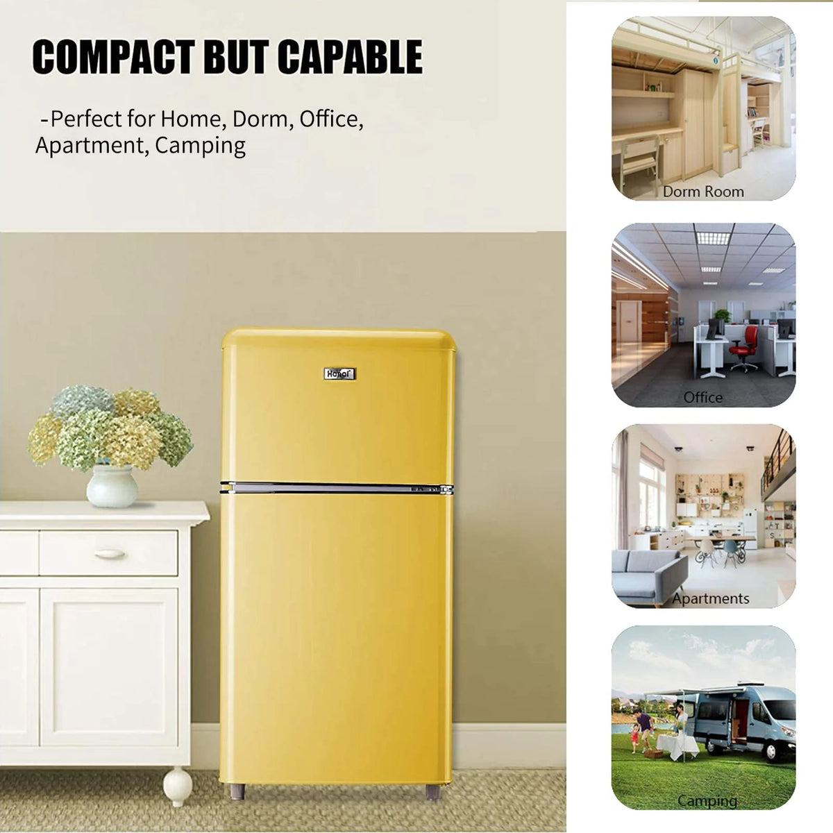 3.5 Cu.Ft 2 Doors Yellow Mini Fridge with Freezer R467