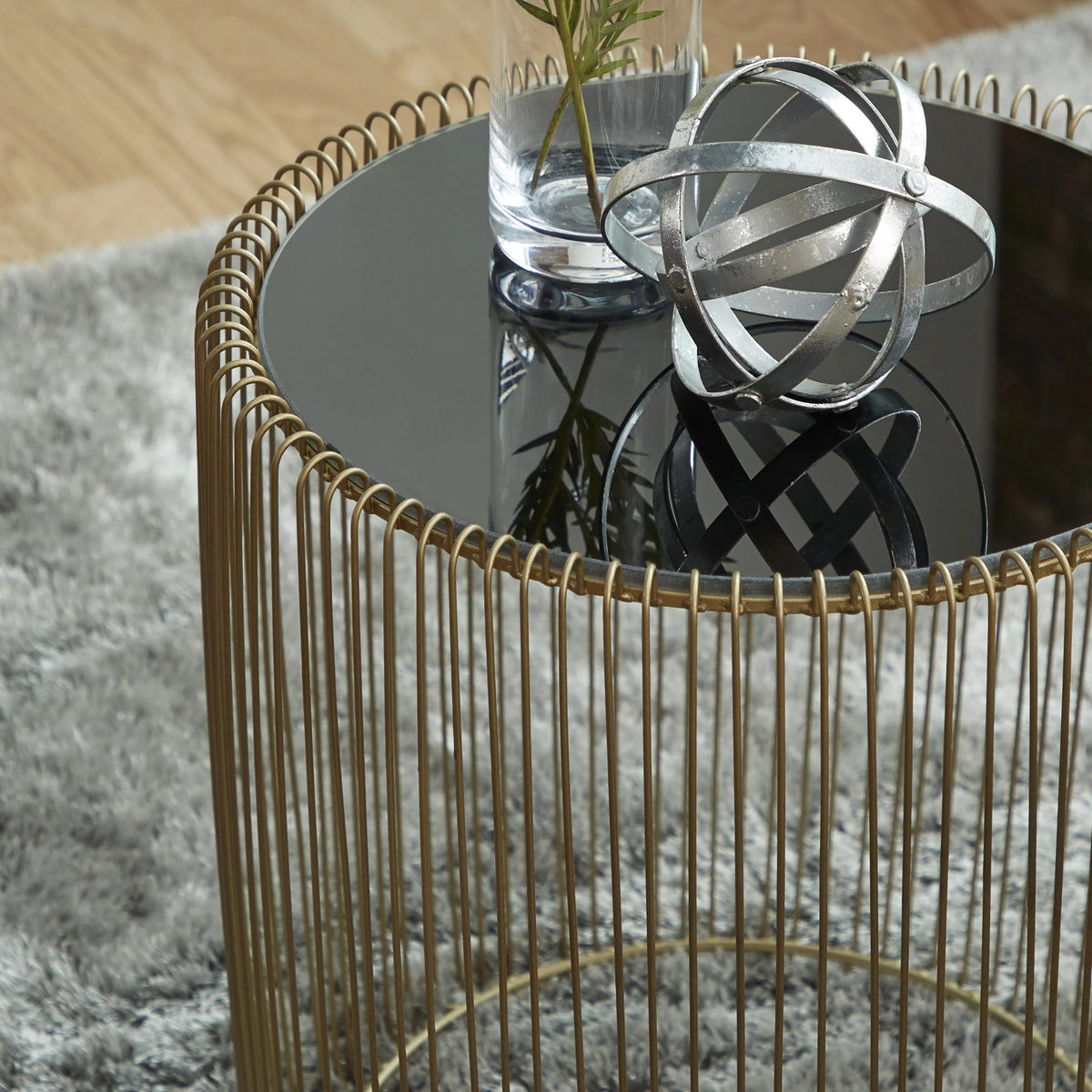 18" x 18" Gold Metal Accent Table with Glass Top, 2-Pieces F937175
