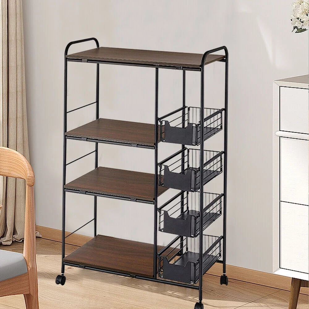 Black Kitchen Storage Rack with Push-Pull Drawer W56671