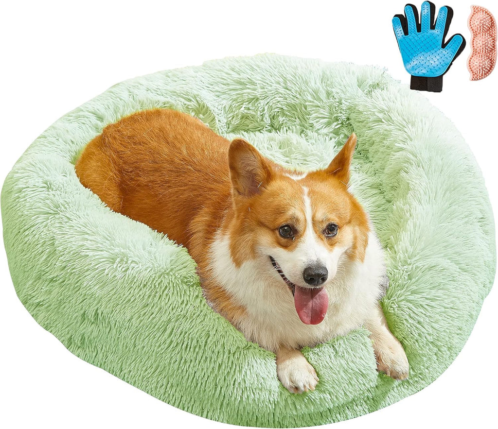Navy Grey Faux Fur Donut Pet Bed M76498