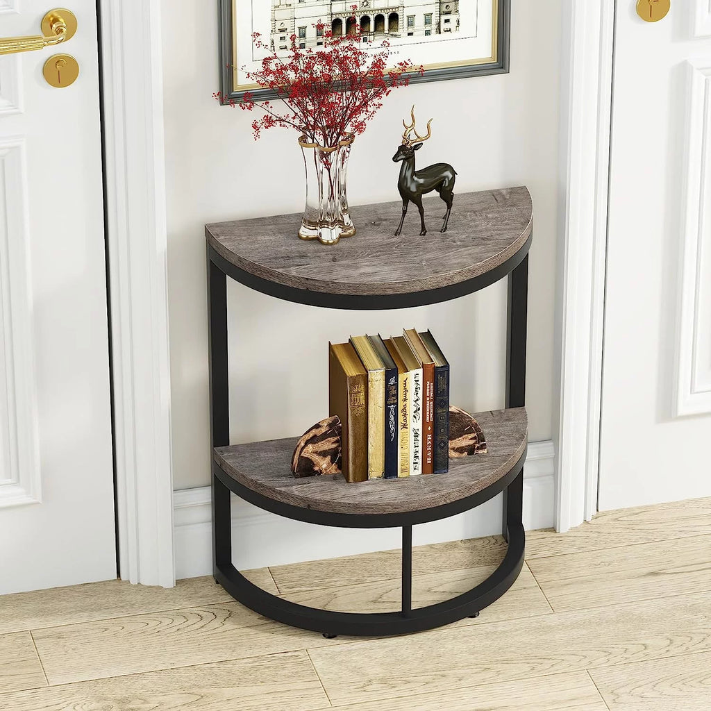 2-Tier Half Round Wood End Table R3922