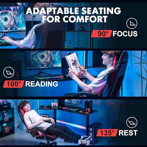 Black High Back Leather Ergonomic Gaming Chair with Footrest W408451