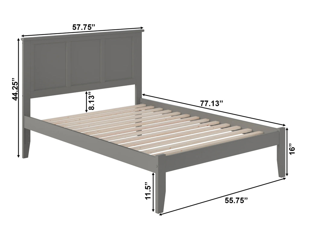 Grey Full Solid Wood Platform Bed with Panel Headboard P21072