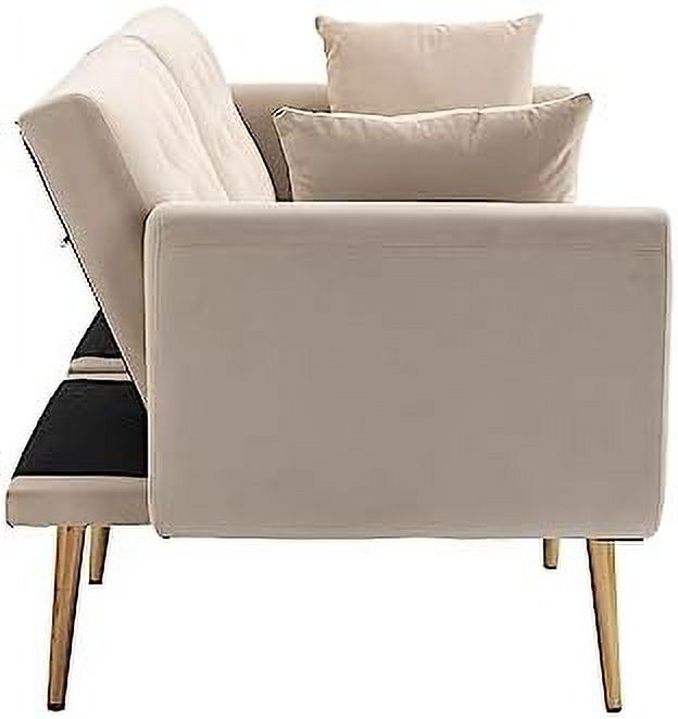 Peach Velvet Loveseat with 7 Gold Metal Legs C68552