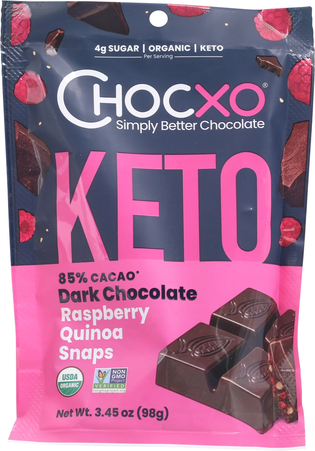 85% Cacao Dark Chocolate Raspberry Quinoa Snaps R46750