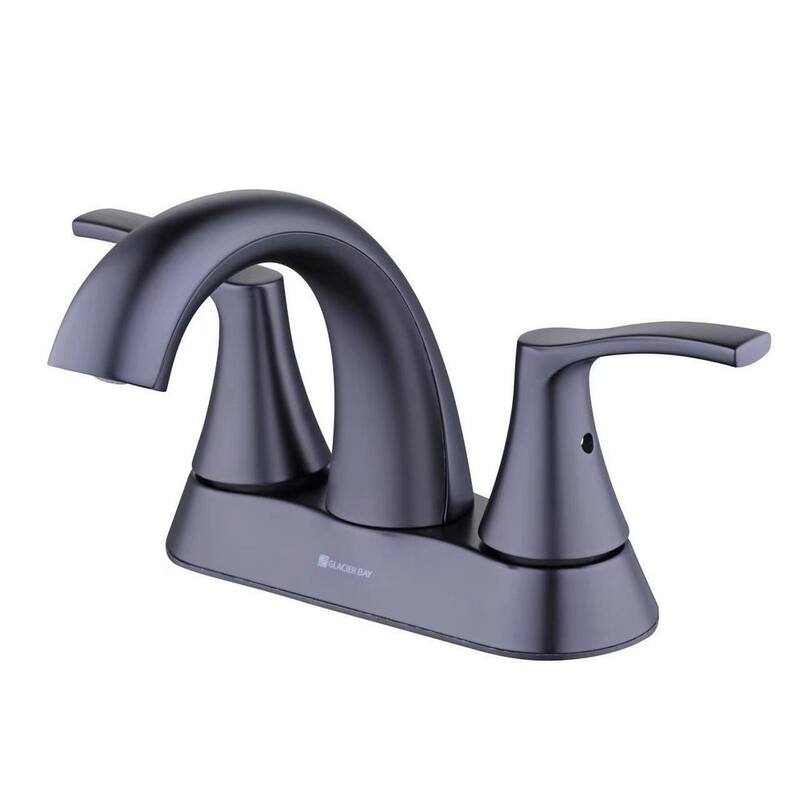 Centerset Double-Handle High-Arc Bathroom Faucet in Matte Black V8700