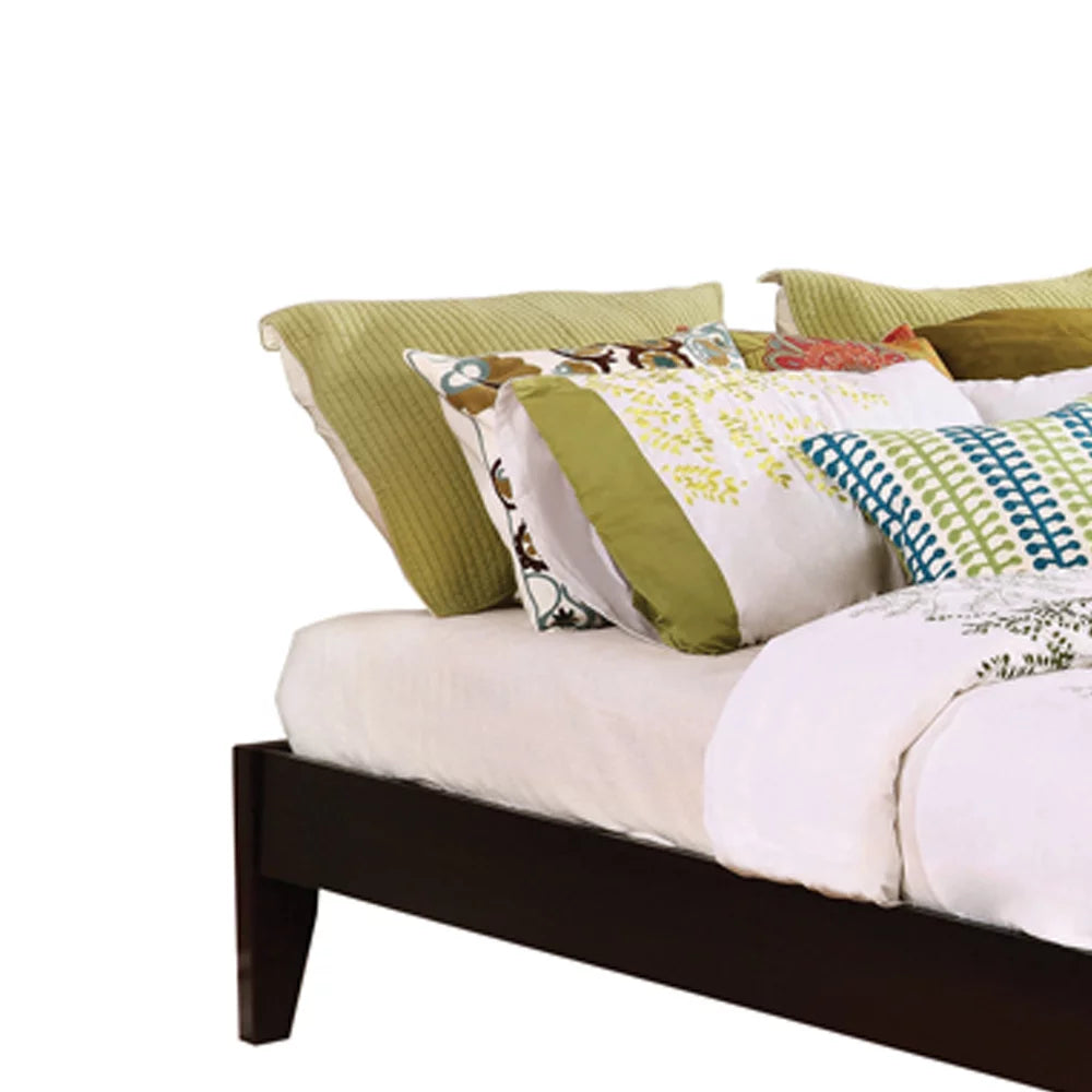 Dark Brown Wooden Eastern King Platform Bed with Chamfered Legs E679