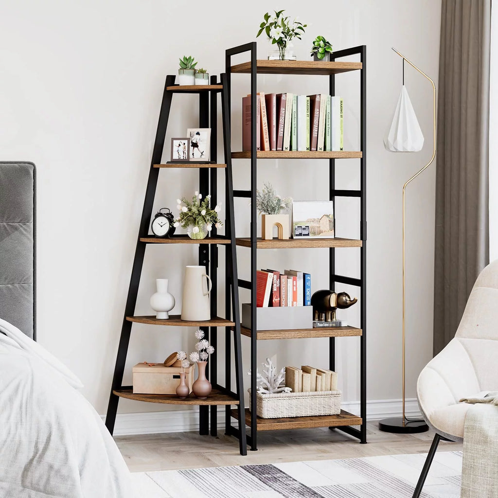 Tall Narrow 5 Tier Wood Iron Bookshelf A583222