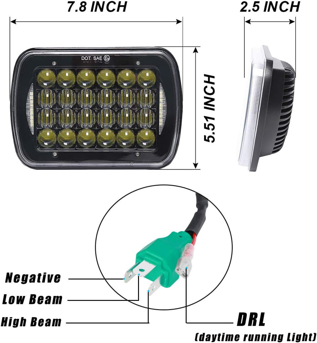 Black 5x7 inch LED Headlights Pack of 2 S9523
