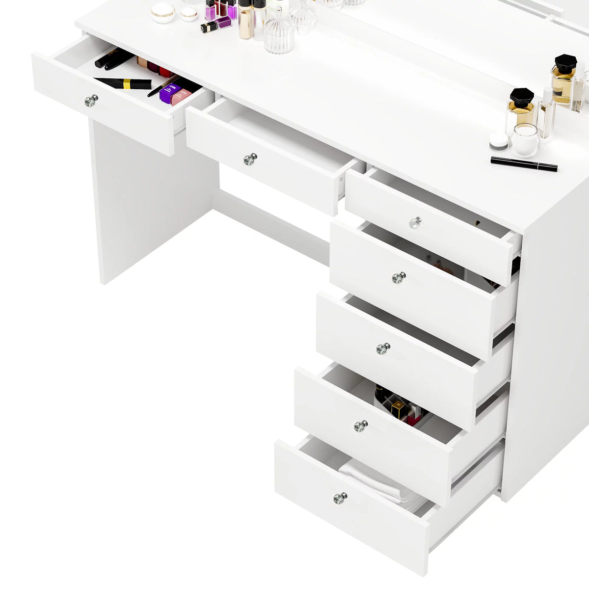 White Makeup Vanity Table with Crystal Knobs E302