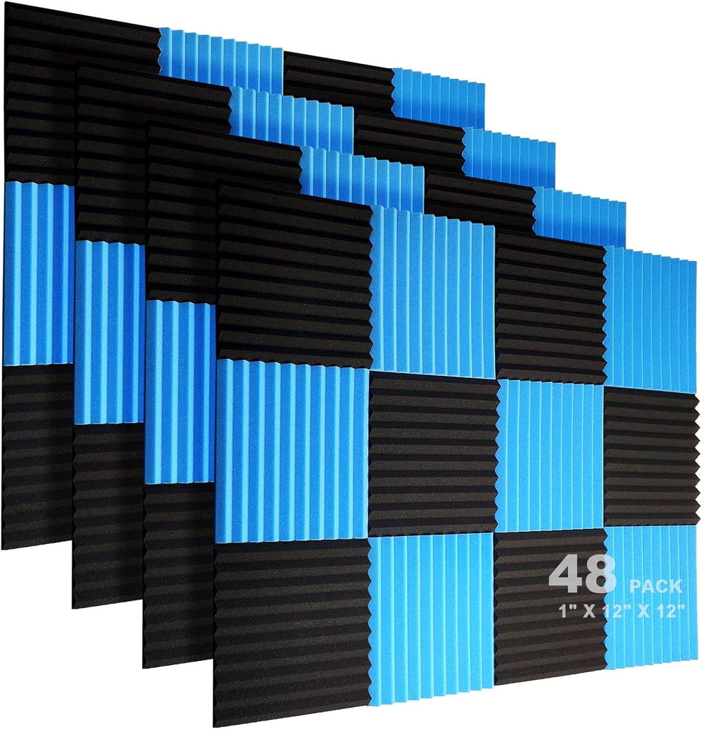 48 Pack Acoustic Foam Panels, 1" X 12" X 12" Black R8087