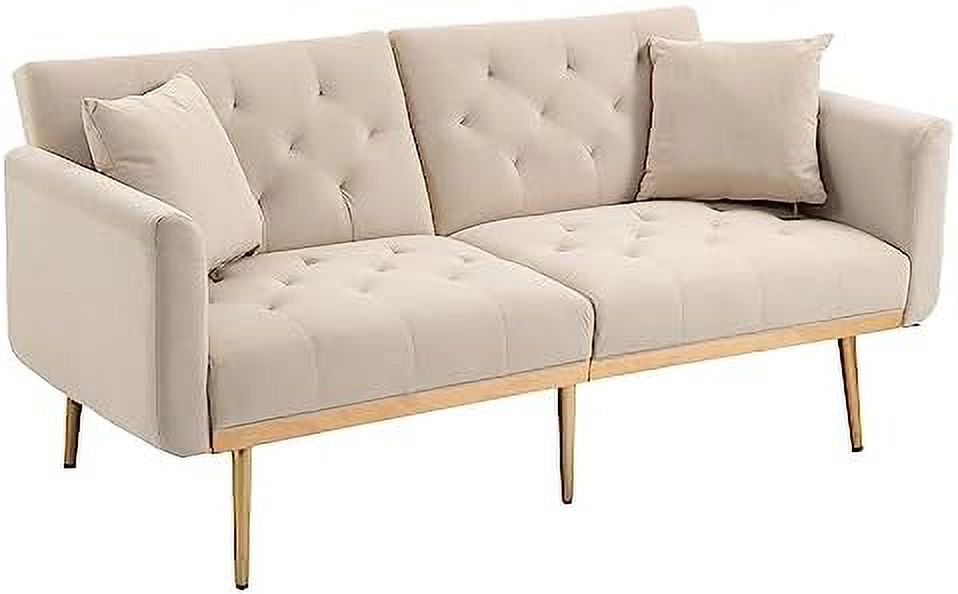 Peach Velvet Loveseat with 7 Gold Metal Legs C68552