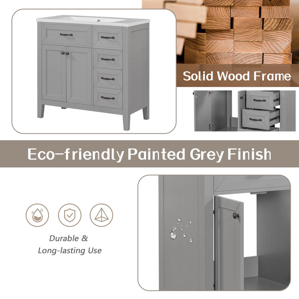 36" Grey Bathroom Vanity with Sink and Storage Cabinet I99992