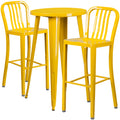 24" Round Yellow Metal Indoor-Outdoor Bar Table Set with 2 Stools D230193